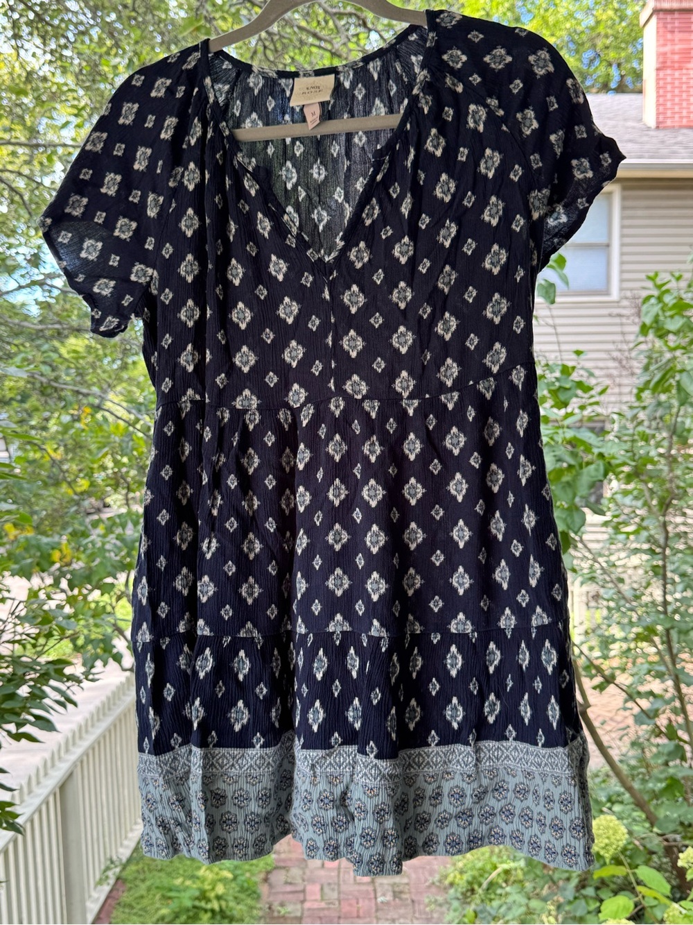 Knox Rose Navy and White Printed Short Sleeve Tiered Tunic